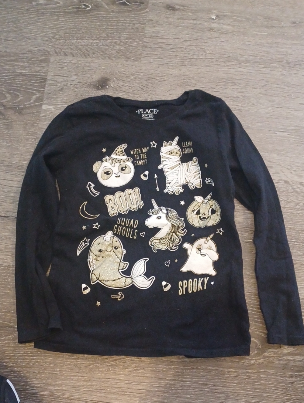 PLACE Long Sleeve Graphic Tee in Black & Gold Size 5/6